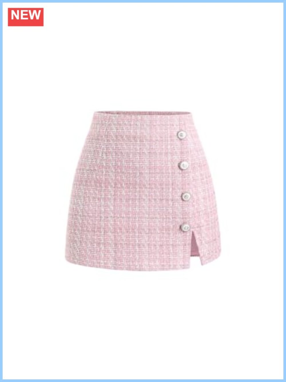 High Waist Plaid Tweed Skort with Button Front